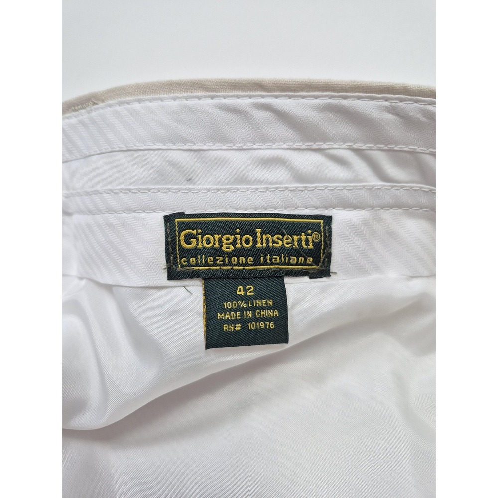 Giorgio Inserti Dress Pants Mens 42x34 Beige Oatmeal Linen Pleated Straight NWT - Picture 5 of 14